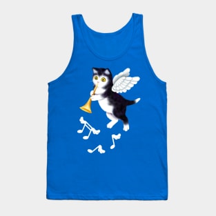 Black and White Cherub Kitten Playing a Horn Tank Top